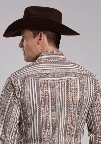 Men's Roper Brown And Cream Print Western Shirt