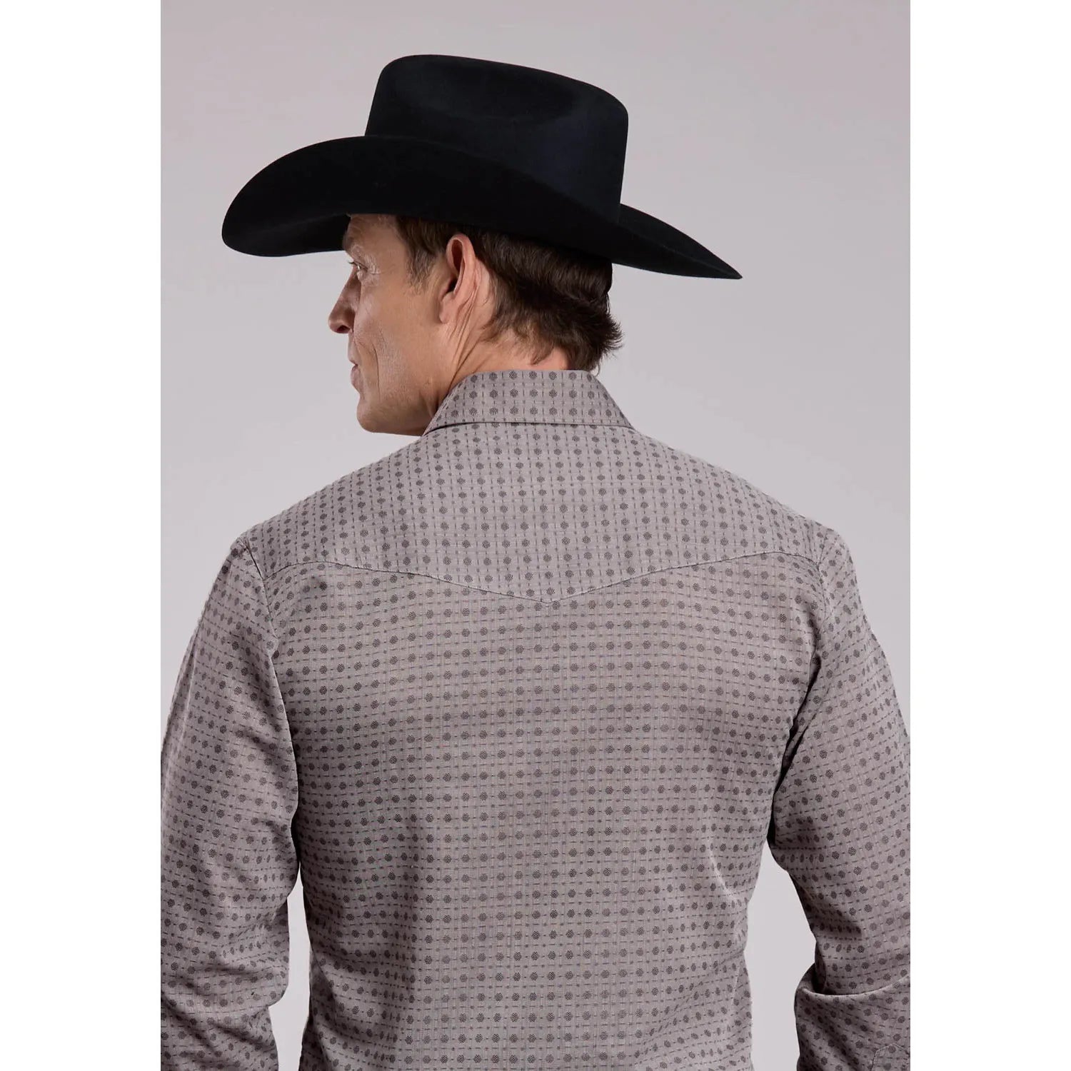 Men's Roper Long Sleeve Snap Double Diamonds Shirt-Grey - CWesternwear
