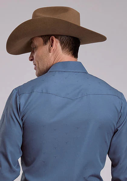 Men's Roper Tone on Tone Steerhead Long Sleeve Shirt-Blue