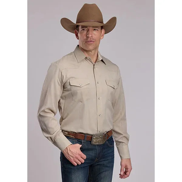 Men's Roper Tone on Tone Steerhead Long Sleeve Shirt-Tan