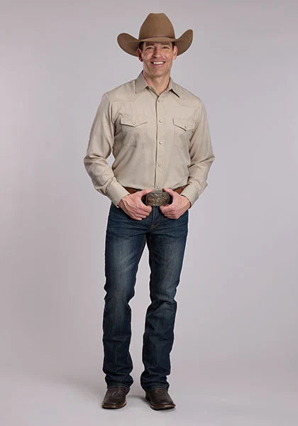 Men's Roper Tone on Tone Steerhead Long Sleeve Shirt-Tan