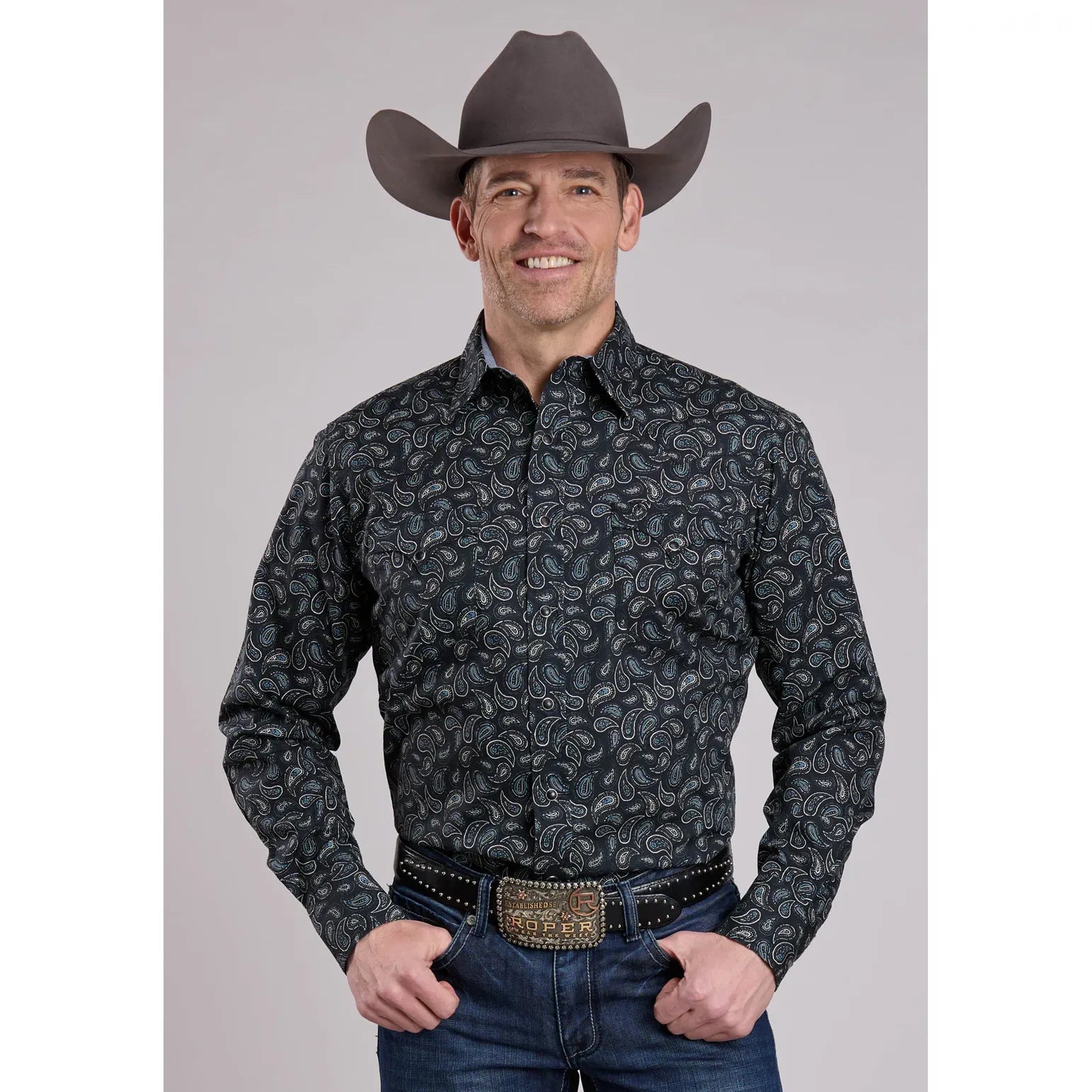 Men's Roper Long Sleeve Performance Print-Paisley Print