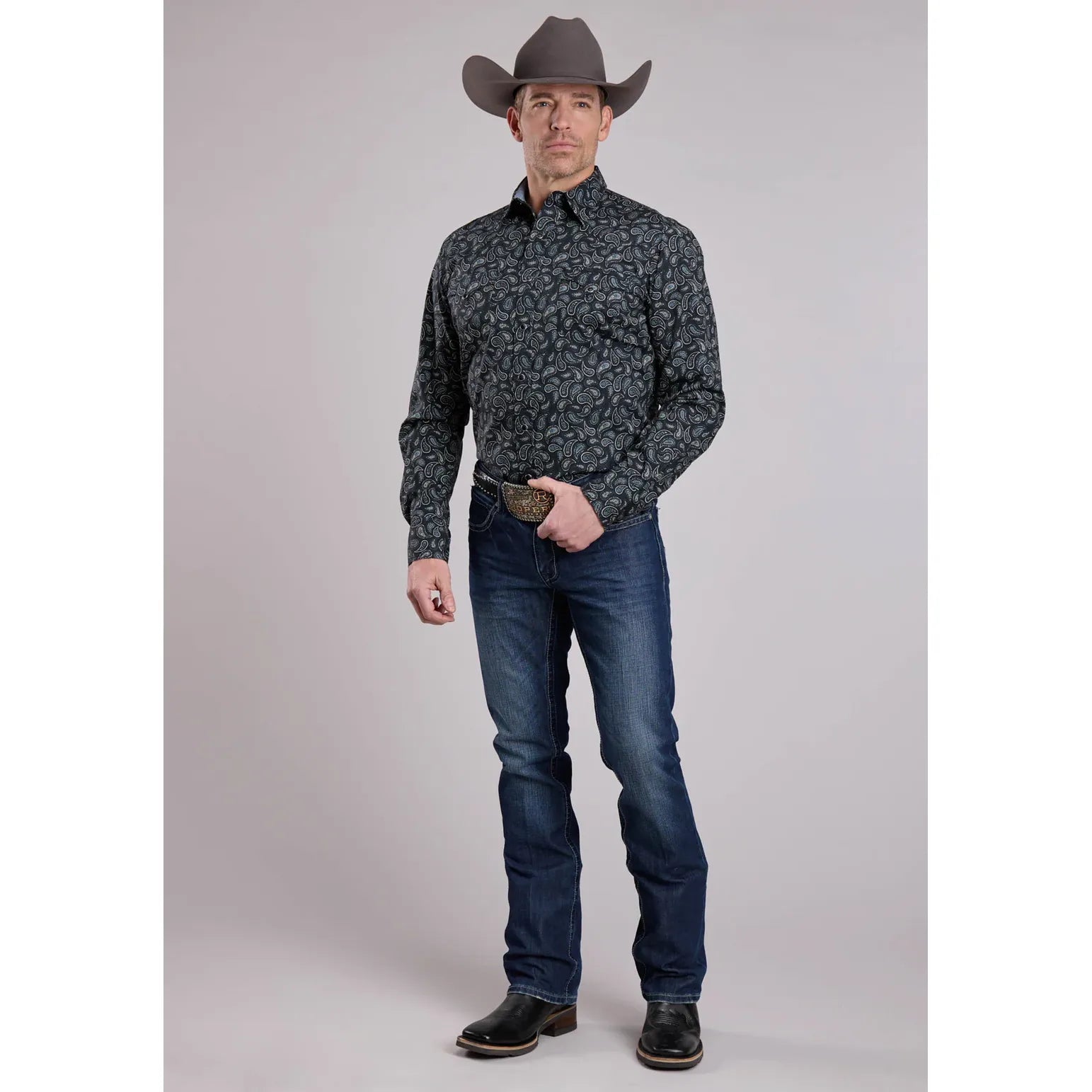 Men's Roper Long Sleeve Performance Print-Paisley Print
