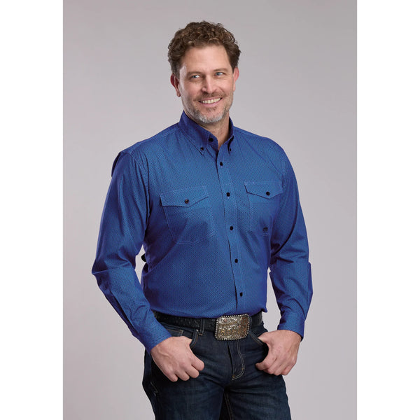 Men's Roper Blue Lattice Stretch Western Button Up Shirt