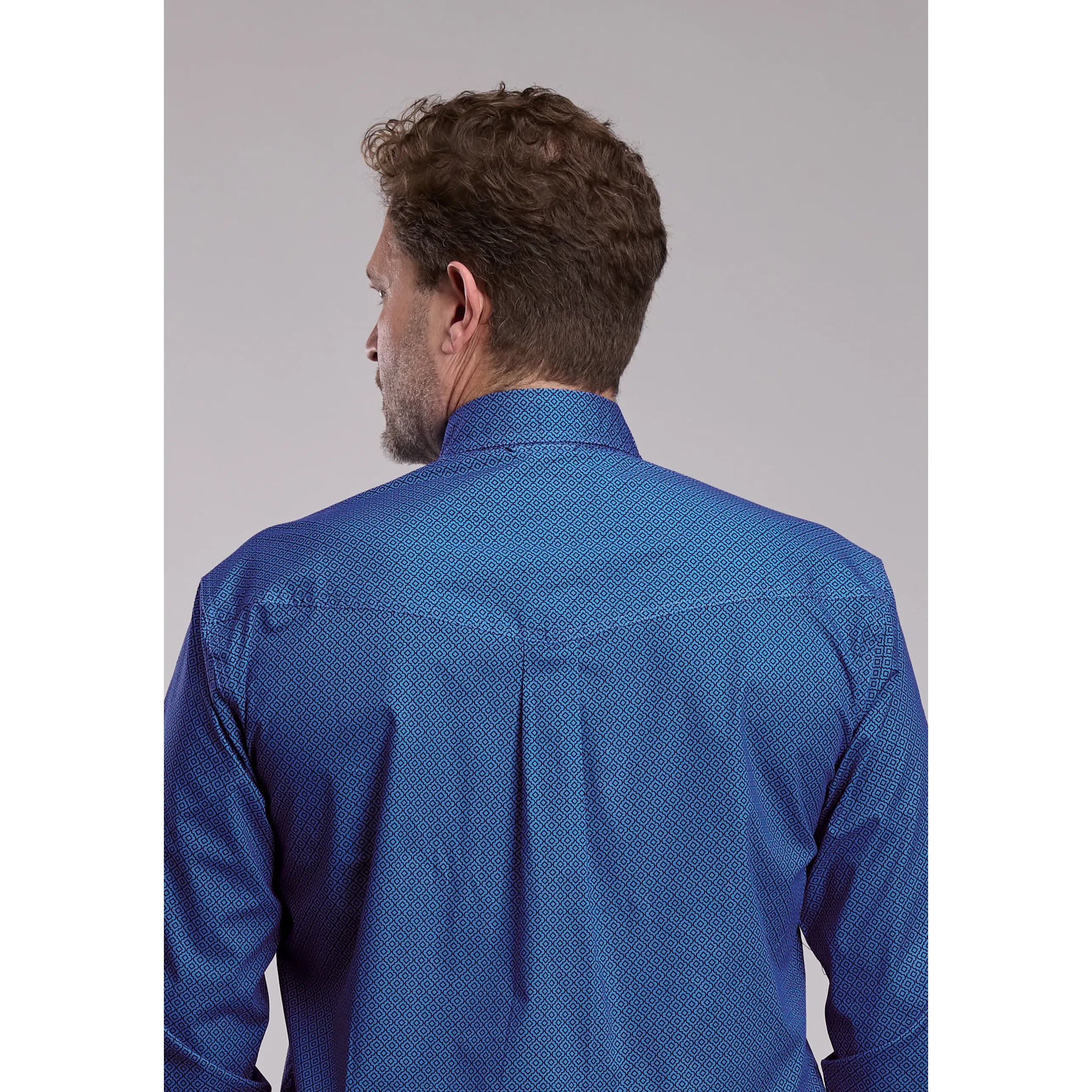 Men's Roper Blue Lattice Stretch Western Button Up Shirt