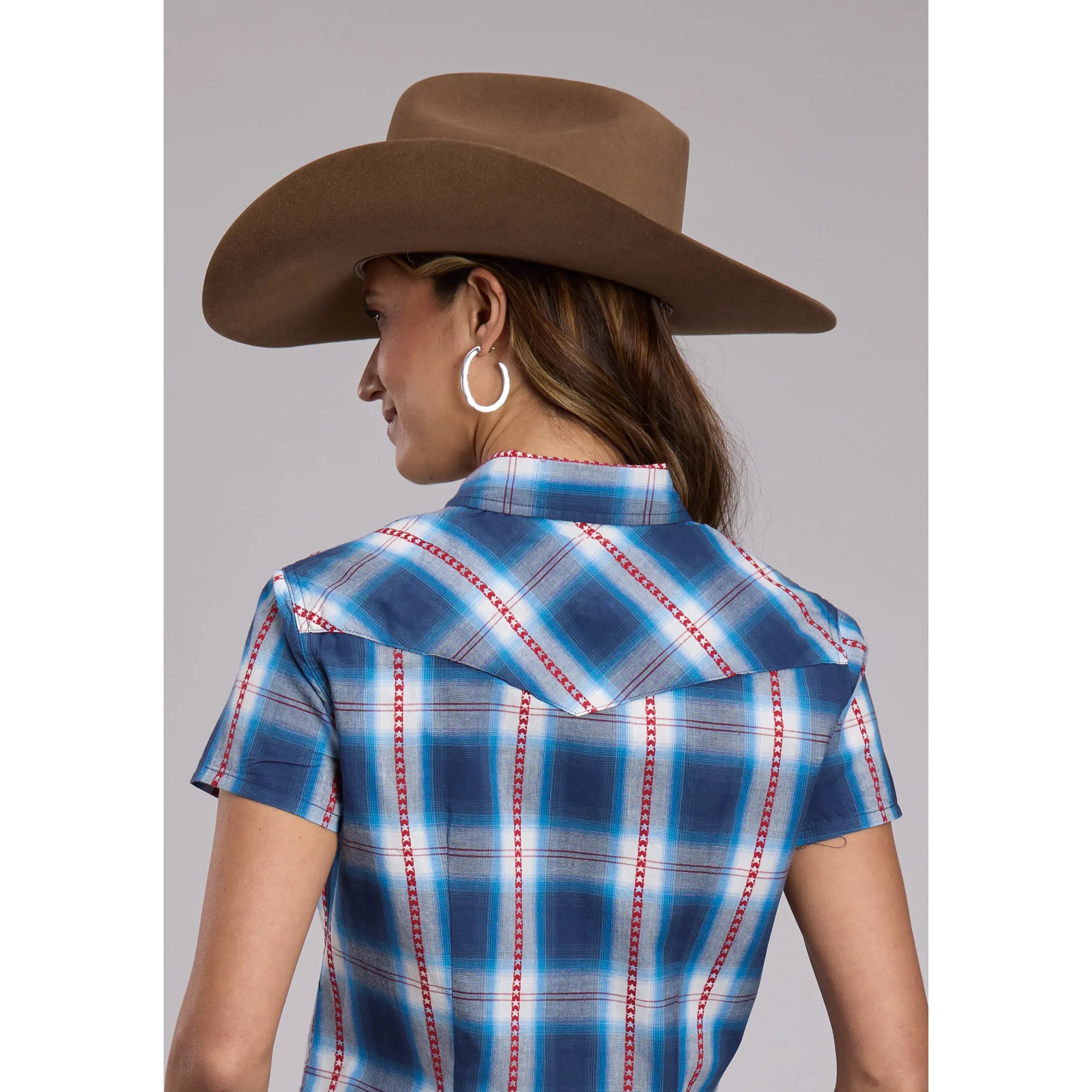 Women's Roper Short Sleeve Snap Shirt-Star Dobby Plaid