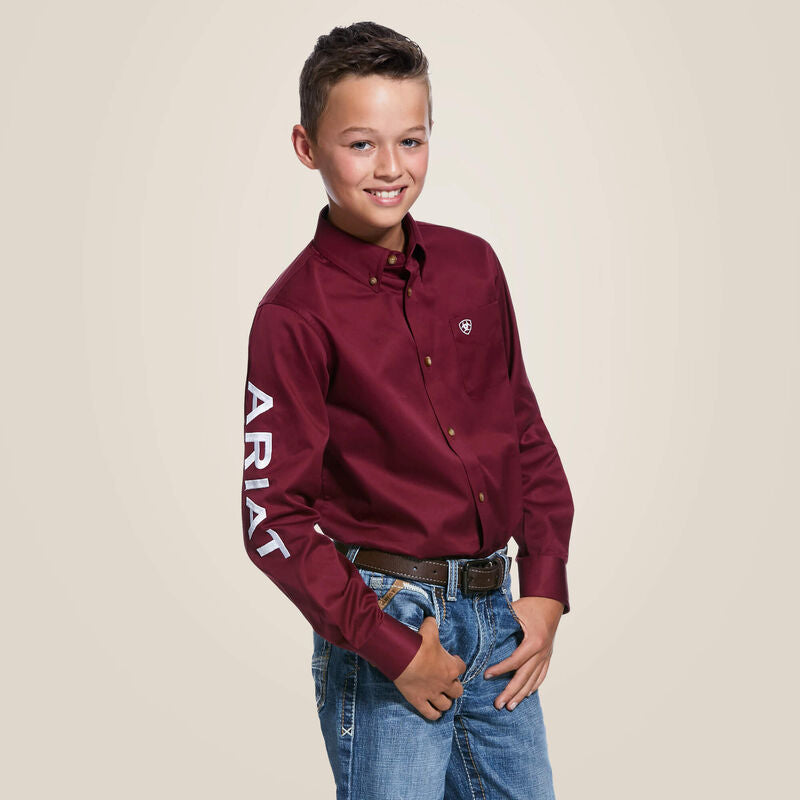 Ariat Boy's Solid Twill Classic Fit - Burgandy/White Shirt