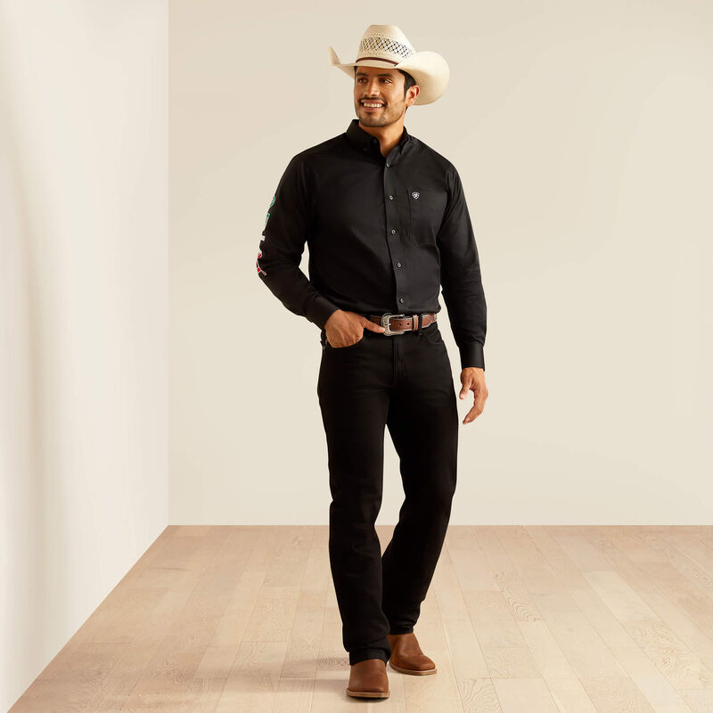 ARIAT Camicia Uomo MNS Merrick Mdrn LS Shrt – Nero, Vestibilità Contemporanea In Cotone Stretch