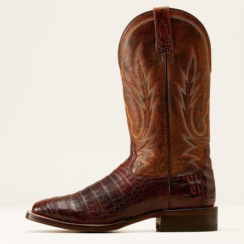 Aligent Boot Mens Ariat Gunslinger Western Boot - Dark Amber Caiman Belly/Hotfire R ...