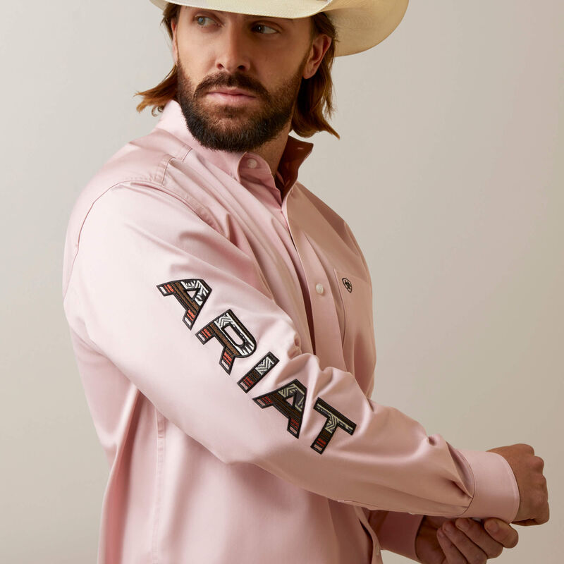 Men's Ariat Team Logo Classic Fit Shirt- Pink