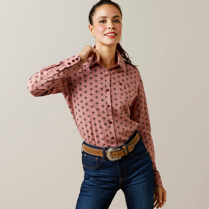 Women's Ariat Wrinkle Resist Kirby Stretch Shirt - River Red Geo