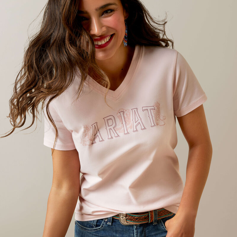 Women's Ariat Boot Outline T-Shirt - Chalk Pink