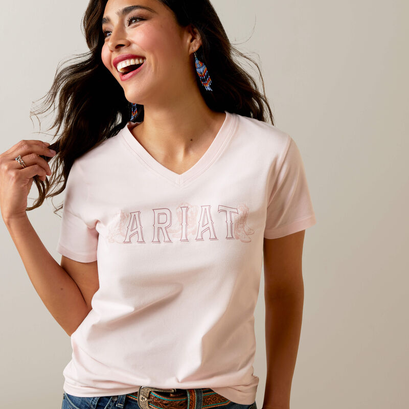 Women's Ariat Boot Outline T-Shirt - Chalk Pink