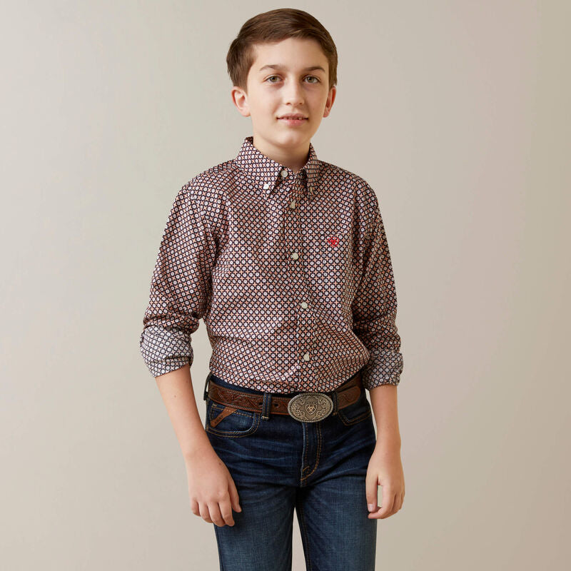 Ariat Boy's Osman Classic Fit Long Sleeve Shirt - Apricot Blush