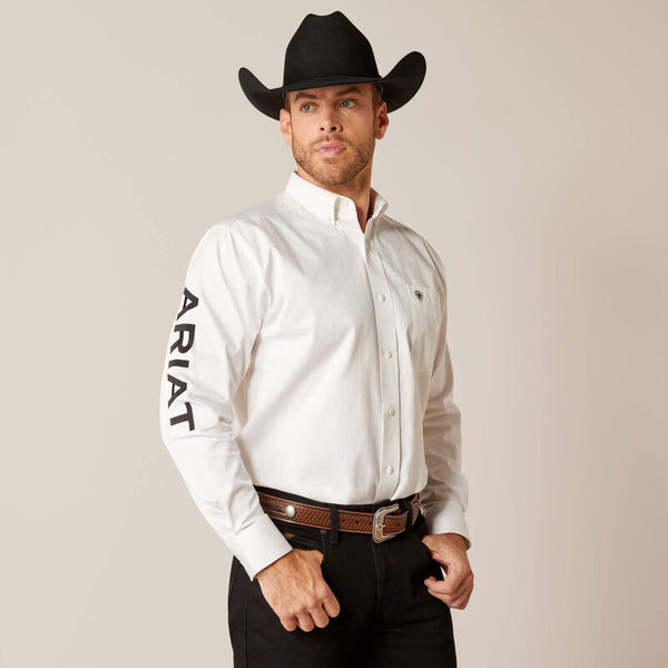 Men's Ariat Team Logo Twill Classic Fit Shirt-White/Black