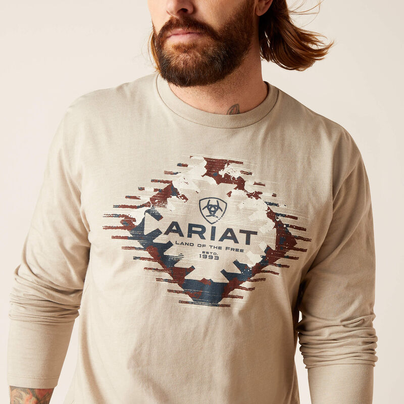 Ariat Men's Aztec Logo Long Sleeve T-Shirt - Khaki Heather