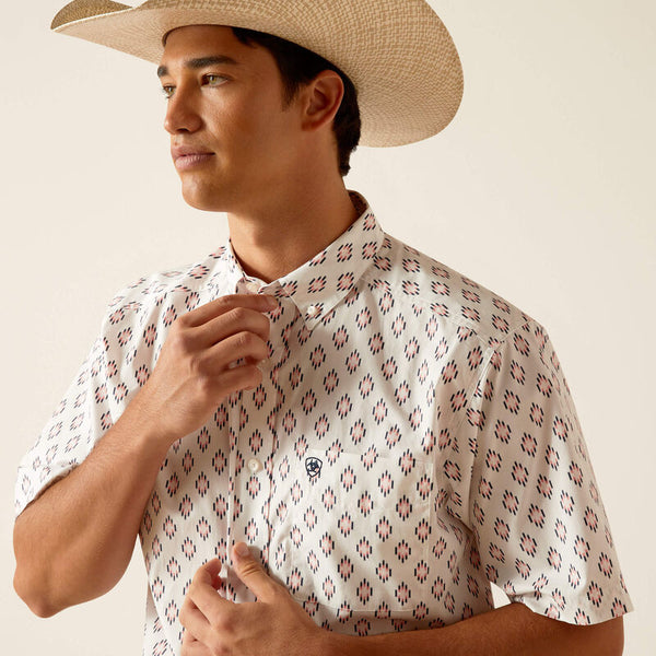 Men's Ariat Terrance Classic Fit Short Sleeve Shirt - White