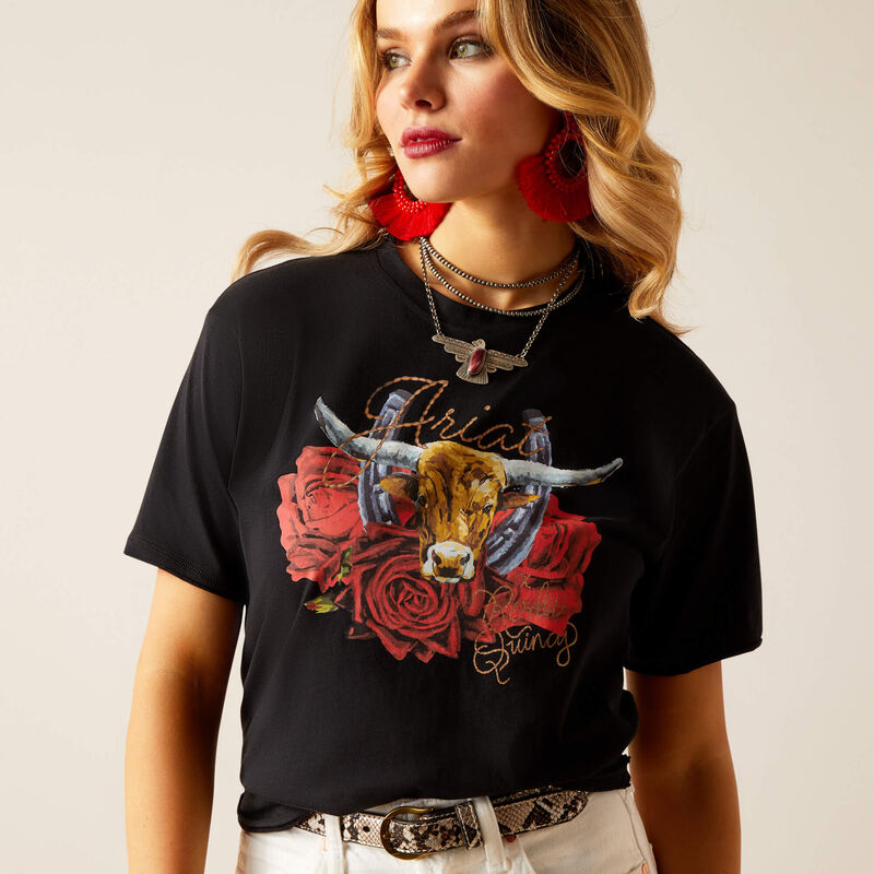 Women's Ariat Steer Rodeo Quincy T-Shirt - Black
