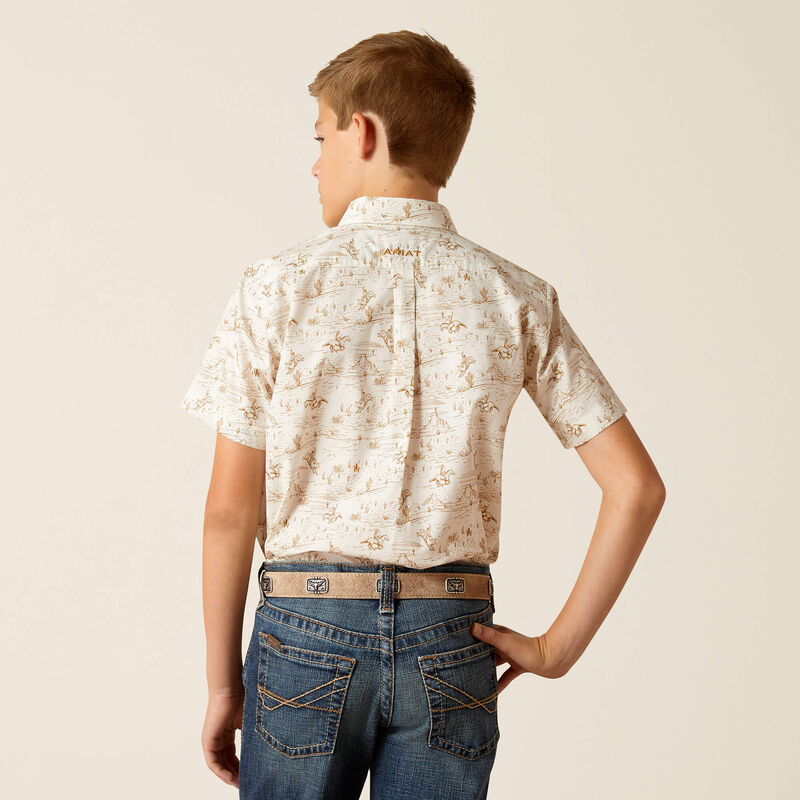 Boy's Ariat Edison Short Sleeve Classic Fit Shirt - Tan