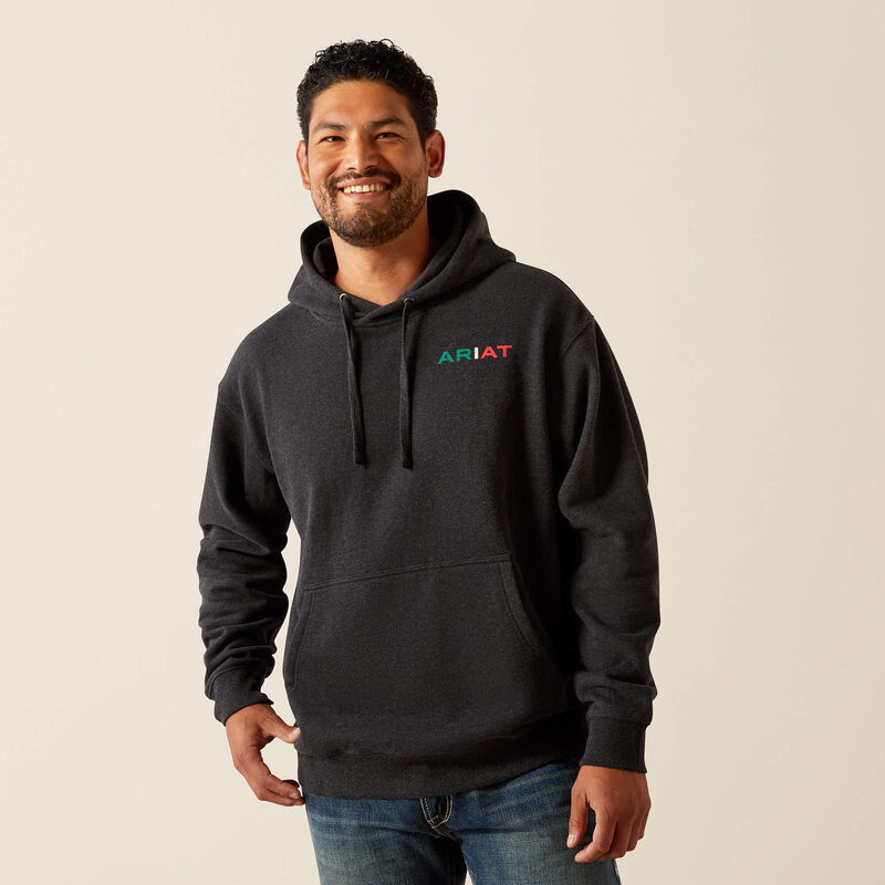 Ariat Men's Mexico Flag Lockup Hoodie - Black Heather