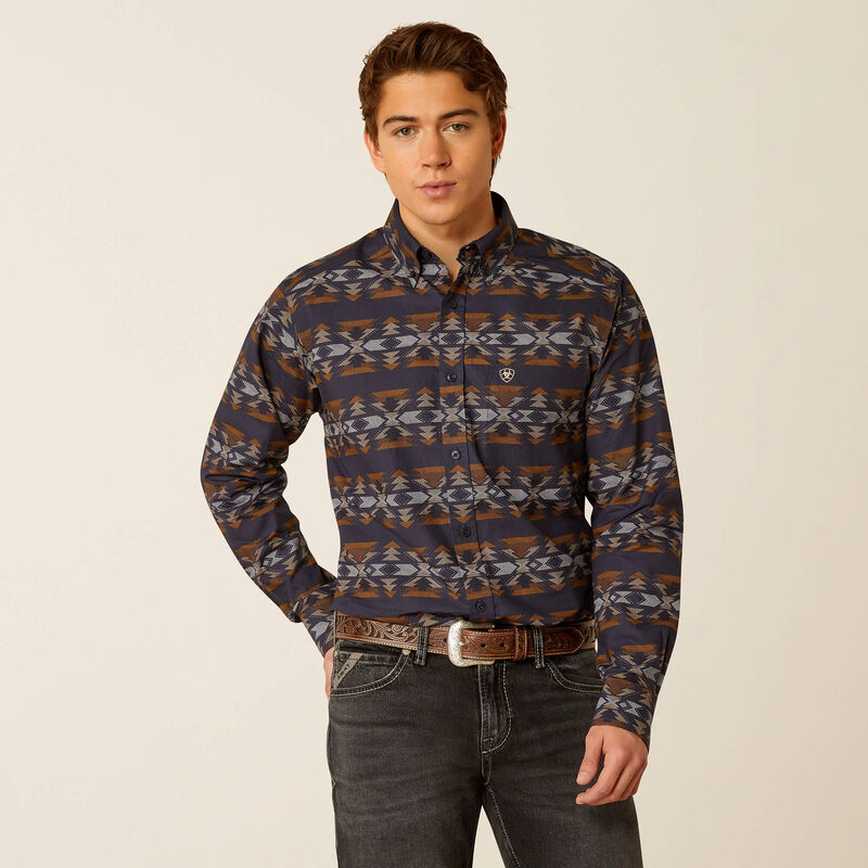 Men's Ariat Tripp Fitted Long Sleeve Shirt-Dark Blue