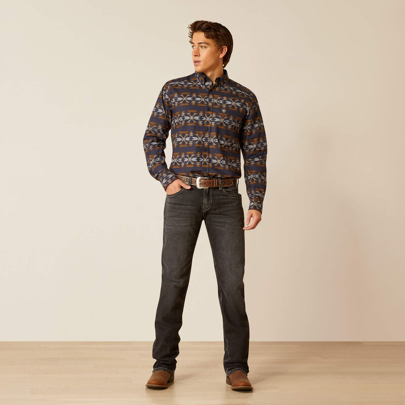 Men's Ariat Tripp Fitted Long Sleeve Shirt-Dark Blue