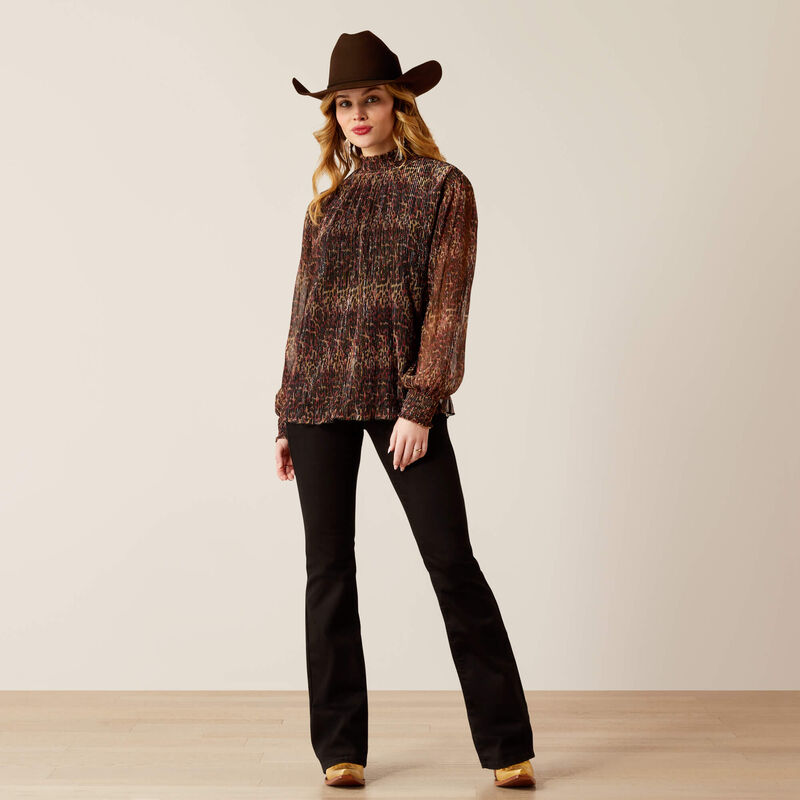 Women's Ariat Plume Pleated Shirt-Leopard Mesh