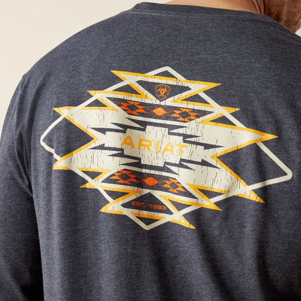 Ariat Men's Saltillo Lockup Long Sleeve T-Shirt-Navy Heather