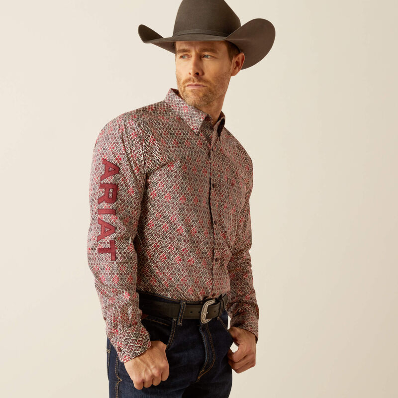 Men's Ariat Team Omega Fitted Shirt - Red/Burgandy