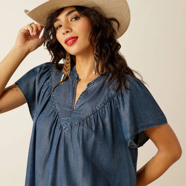 Women's Ariat Emma Short Sleeve Top-Medium Blue