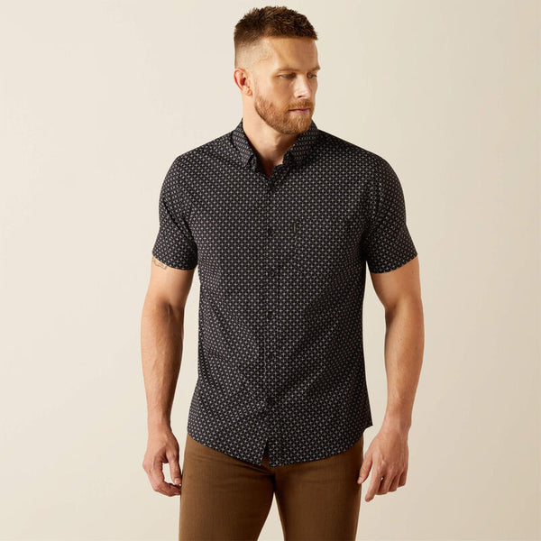 Men's Ariat Mars Modern Fit Short Sleeve Shirt-Black