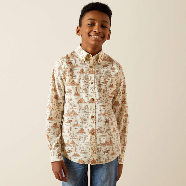 Boy's Ariat Saint Long Sleeve Shirt-Cream