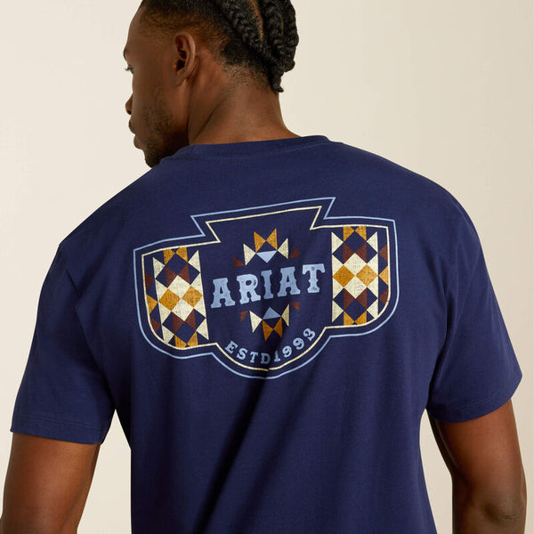 Men's Ariat Woven West T-shirt-Medievel Blue