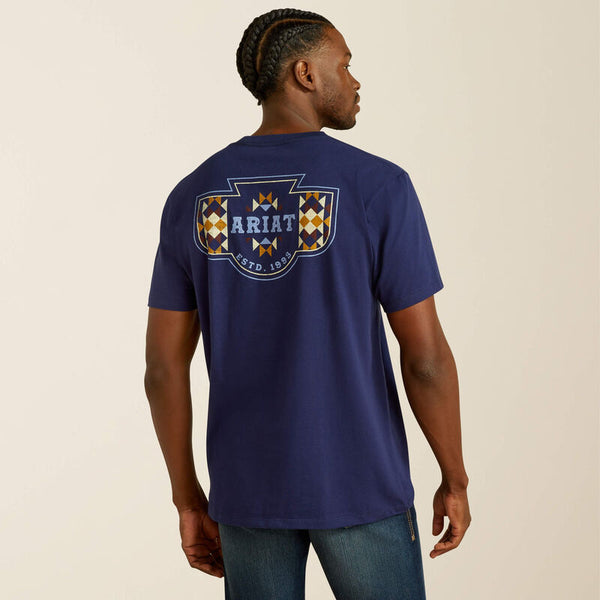 Men's Ariat Woven West T-shirt-Medievel Blue