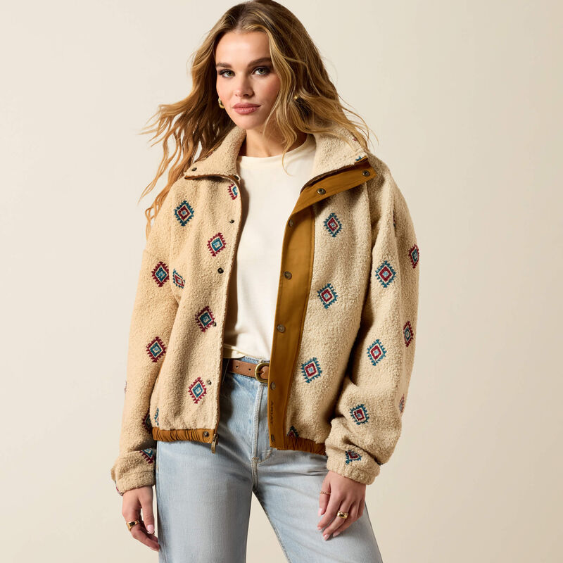Women's Ariat Sherpa Blocked Jacket-Southwest Embroidered Motif