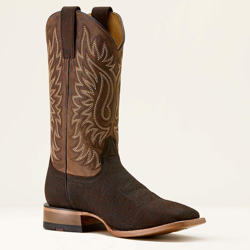 Men's Ariat Western Gold Point Wide Square Toe Cowboy Boot-Chocolate Bison/Loco Brown