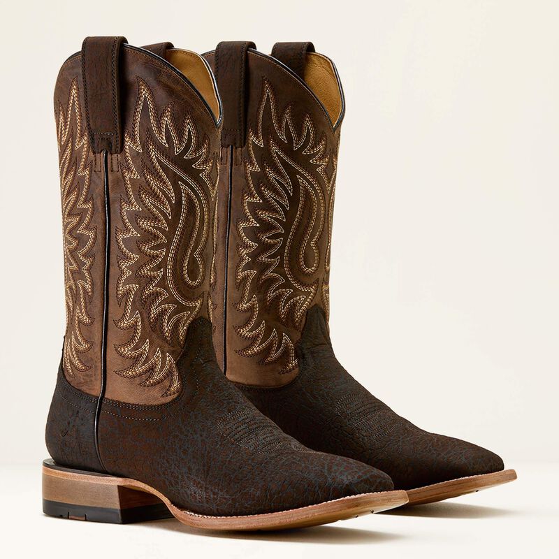 Men's Ariat Western Gold Point Wide Square Toe Cowboy Boot-Chocolate Bison/Loco Brown