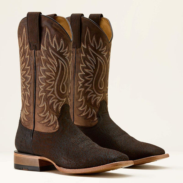 Men's Ariat Western Gold Point Wide Square Toe Cowboy Boot-Chocolate Bison/Loco Brown
