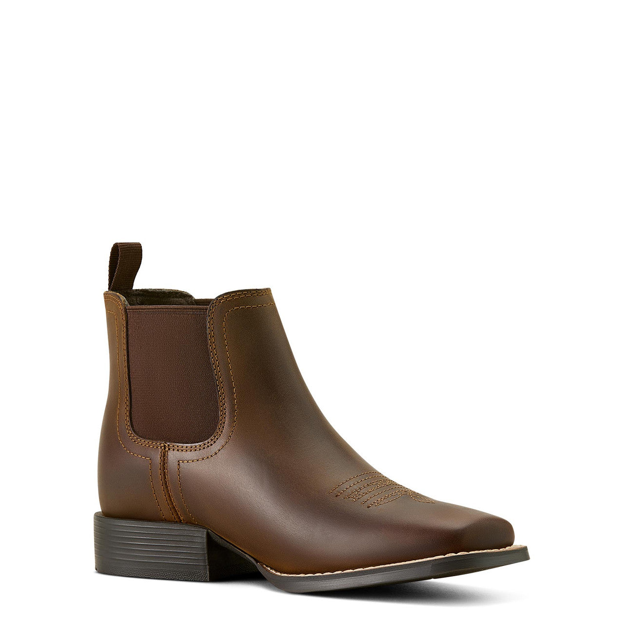 Youth Ariat Booker Chelsea Wide Square Toe Western Boot-Distressed Brown