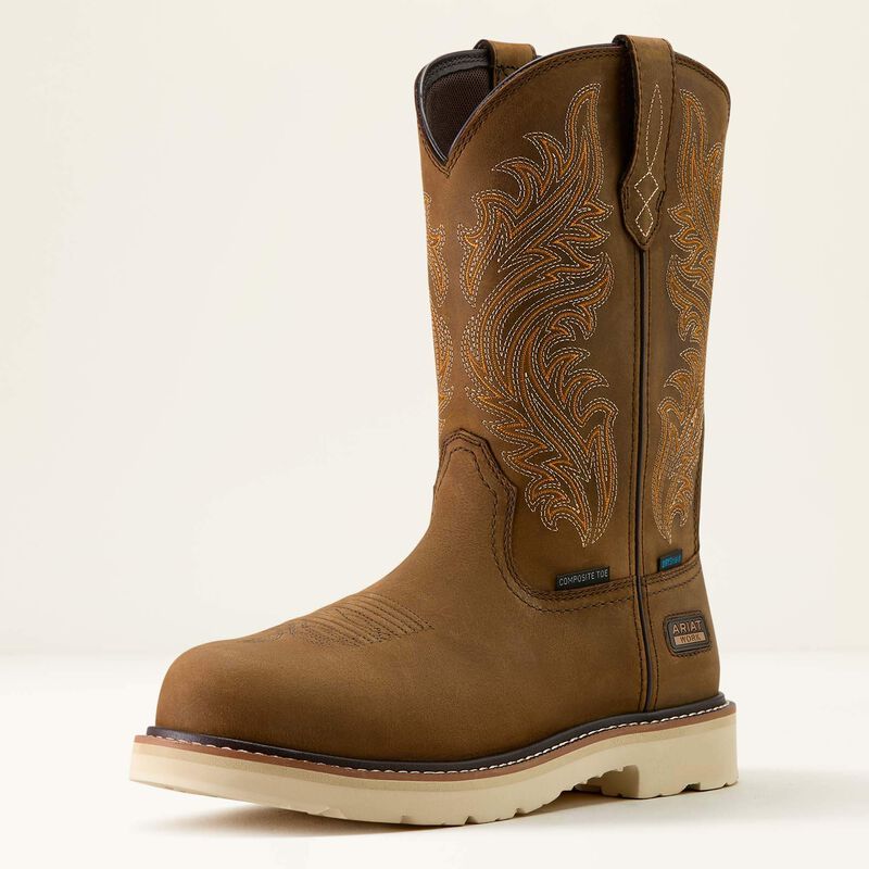 Men's Ariat Activator Argo Waterproof Round Toe Composite Toe Work Boot-Distressed Brown