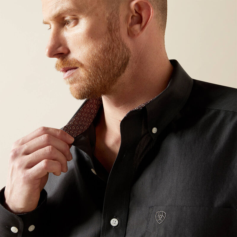 Men's Ariat Wrinkle Free Solid Pinpoint Oxford Classic Fit Shirt-Black