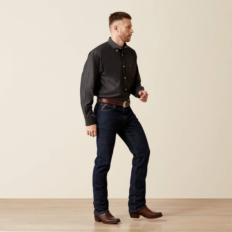 Men's Ariat Wrinkle Free Solid Pinpoint Oxford Classic Fit Shirt-Black