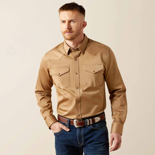Men's Ariat Solid Twill Fitted Shirt-Khaki