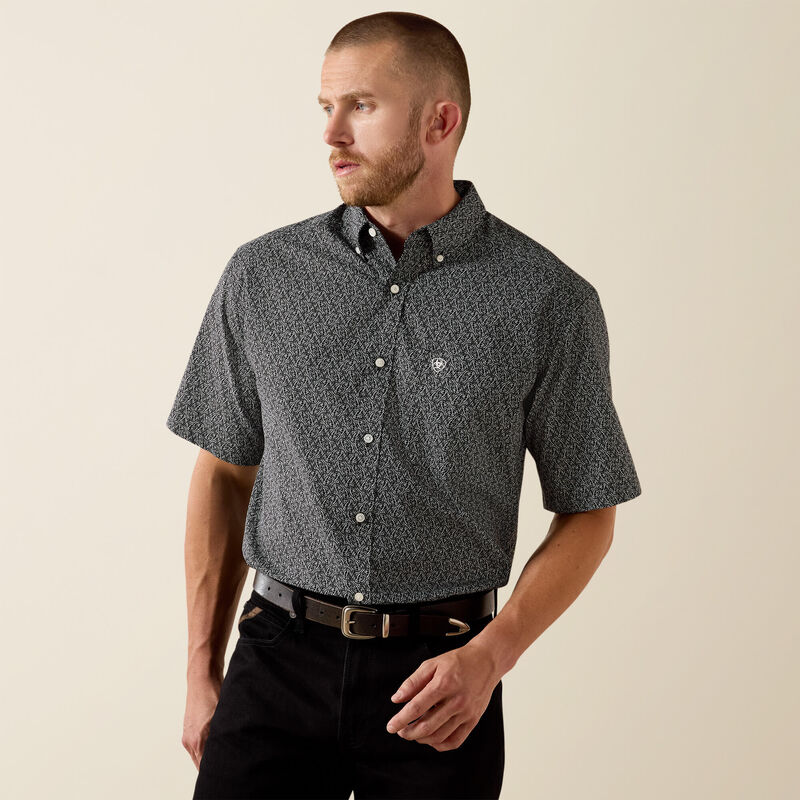 Men's Ariat Tru Classic Fit Shirt-Black Tossed Vines - CWesternwear