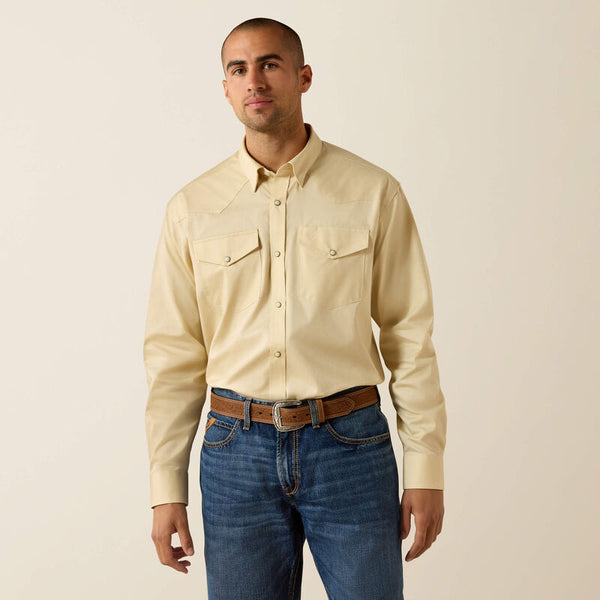 Men's Ariat Lightweight Twill Classic Fit Snap Shirt-Creme Brulee