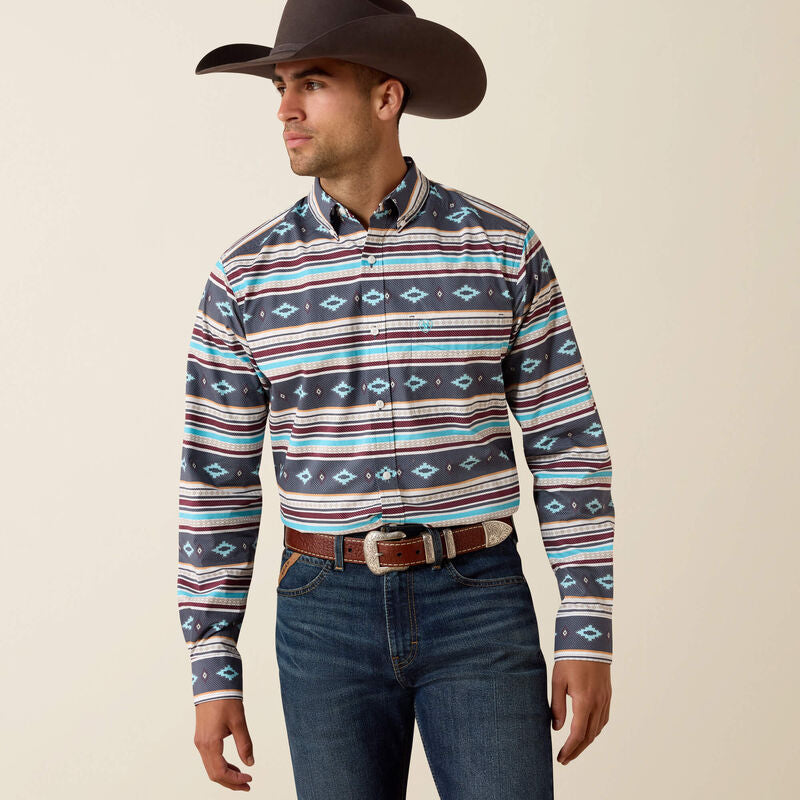Men's Ariat Pluto Fitted Classic Fit Shirt-Maui Blue Stripe - CWesternwear