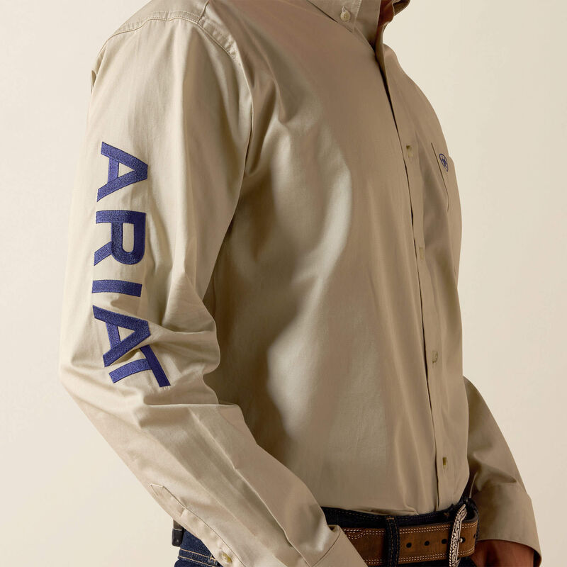 Men's Ariat Team Logo Lightweight Twill Classic Fit Shirt-Khaki/Navy