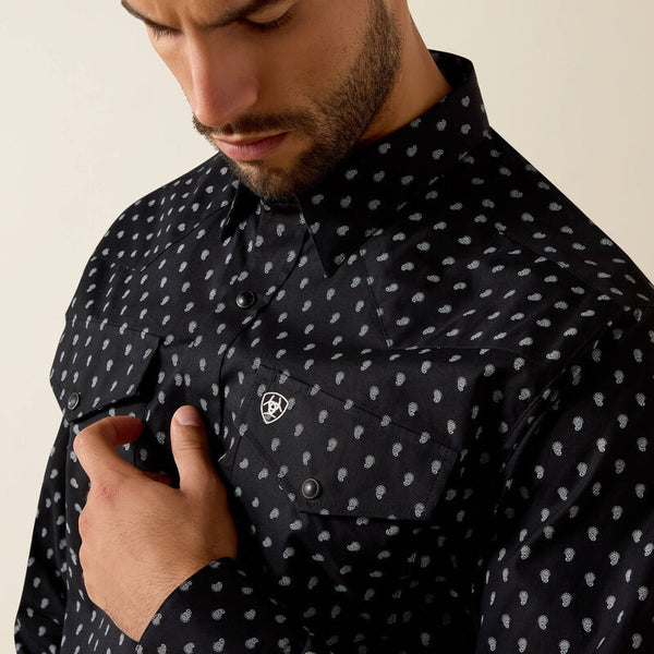 Men's Ariat Truth Fitted Snap Shirt-Black Paisley Print