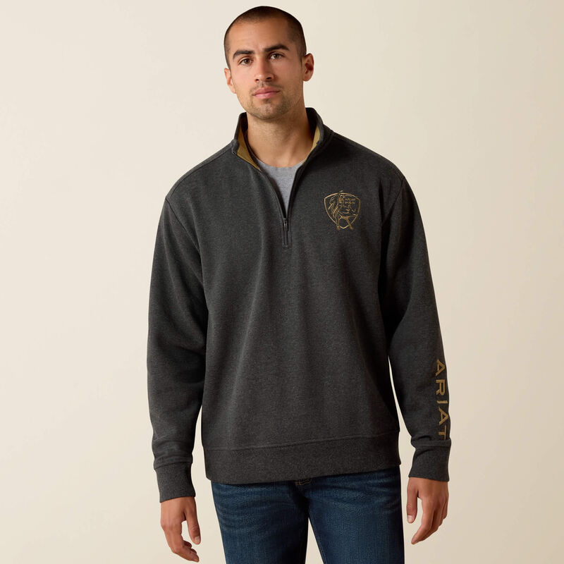 Ariat Men's Logo PBR 1/4 Zip Sweatshirt-Charcoal