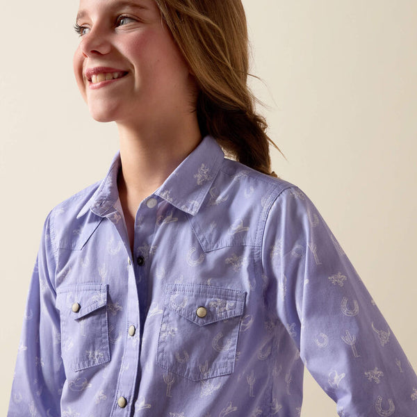 Ariat Girl's Western Motifs Long Sleeve Shirt-Western Lavendar - CWesternwear